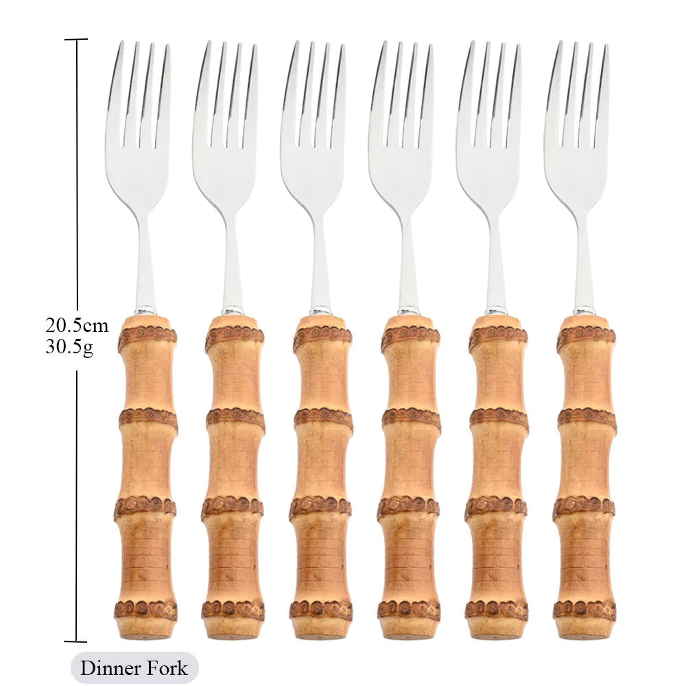 6-Piece Gold Bamboo Handle Dinnerware Set – Luxury Cutlery