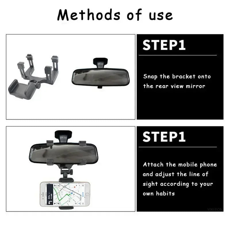 360° Rotating Car Phone Holder – Rearview Mirror Hands-Free Mount