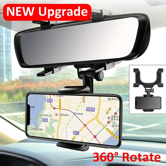 360° Rotating Car Phone Holder – Rearview Mirror Hands-Free Mount