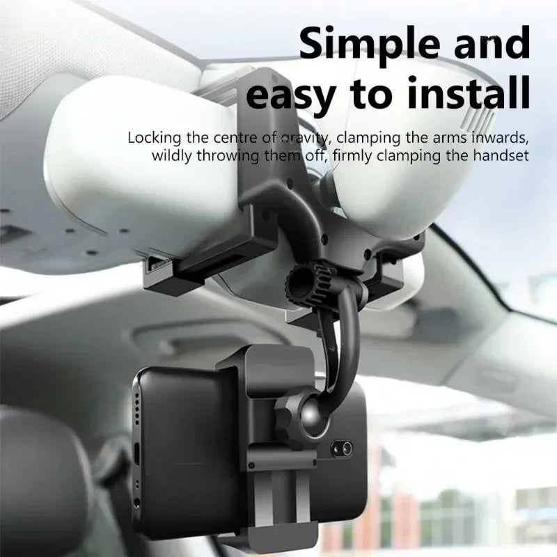 360° Rotating Car Phone Holder – Rearview Mirror Hands-Free Mount